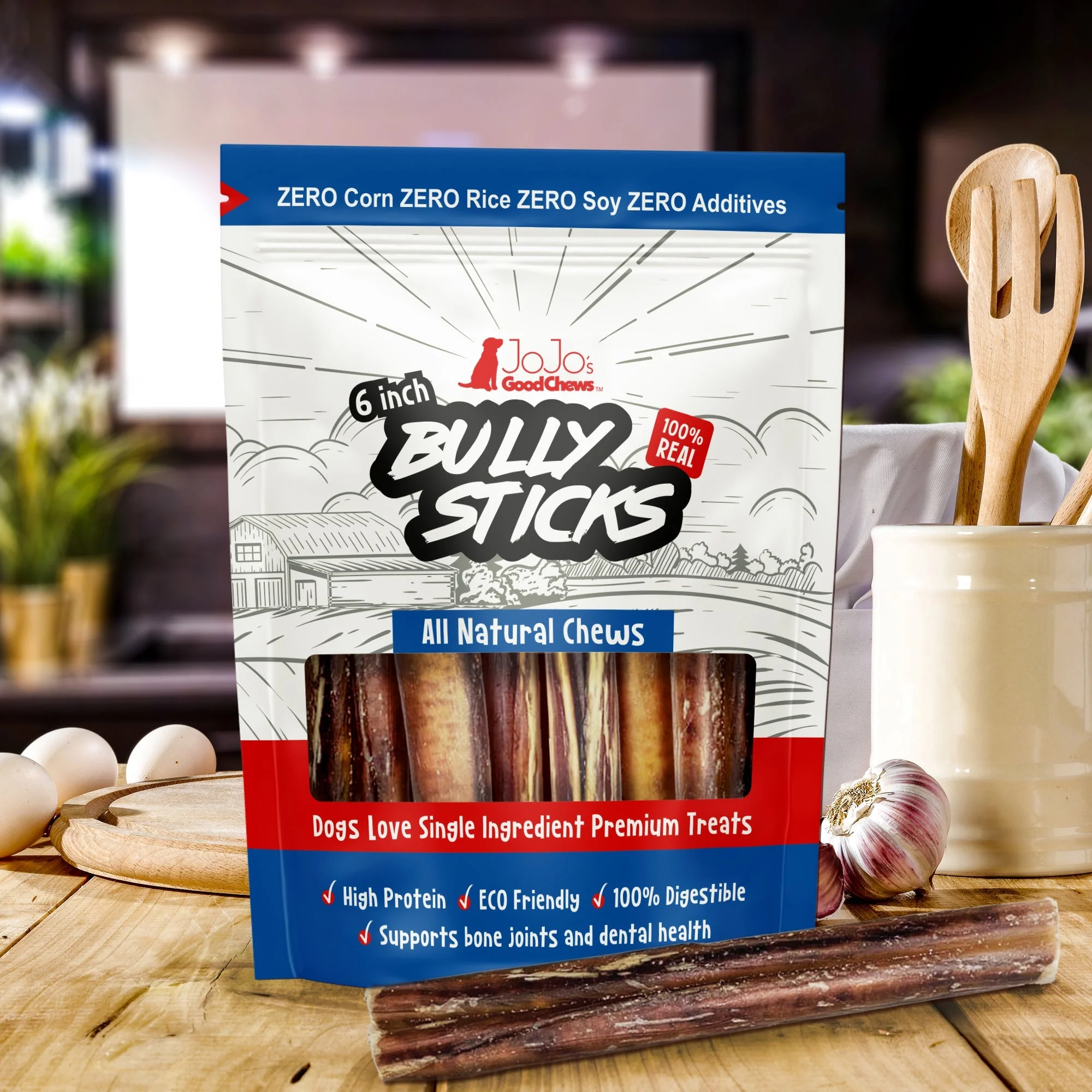 All-Natural Beef Bully Stick Dog Treats, High Protein & Long-Lasting Chews β 6-Inch Thick (3-Pack) - Image 2