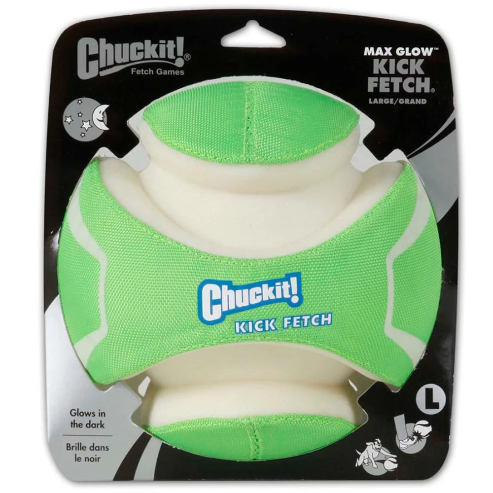 Chuckit! Kick Fetch Dog Toy Max Glow Green/White 1ea/LG - Image 3
