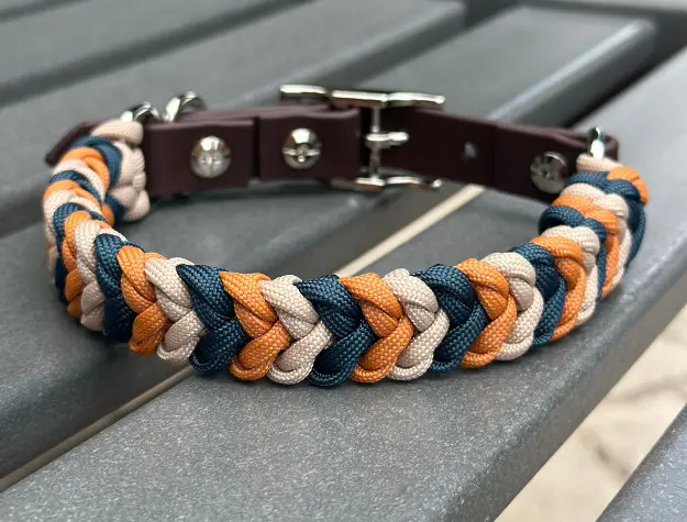 Coiled Charm Hand Braided Dog Collar in Mustard, Navy, & Light Tan - Image 5