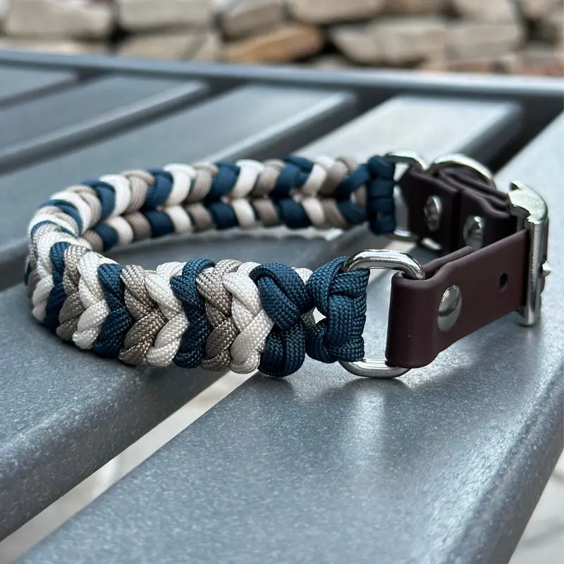 Coiled Charm Hand Braided Dog Collar in Navy, Tan, & Cream - Image 10
