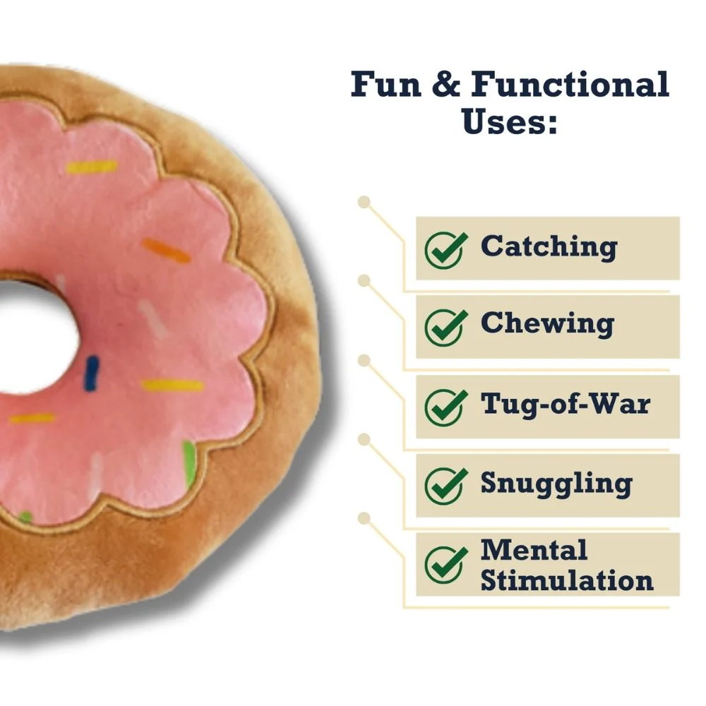 Donut Plush Dog Toy β Soft, Chewy and Cuddly, Safe & Non-Toxic, Ideal for Fetching, Tug-of-War, Gentle Chewing β Strawberry - Image 4