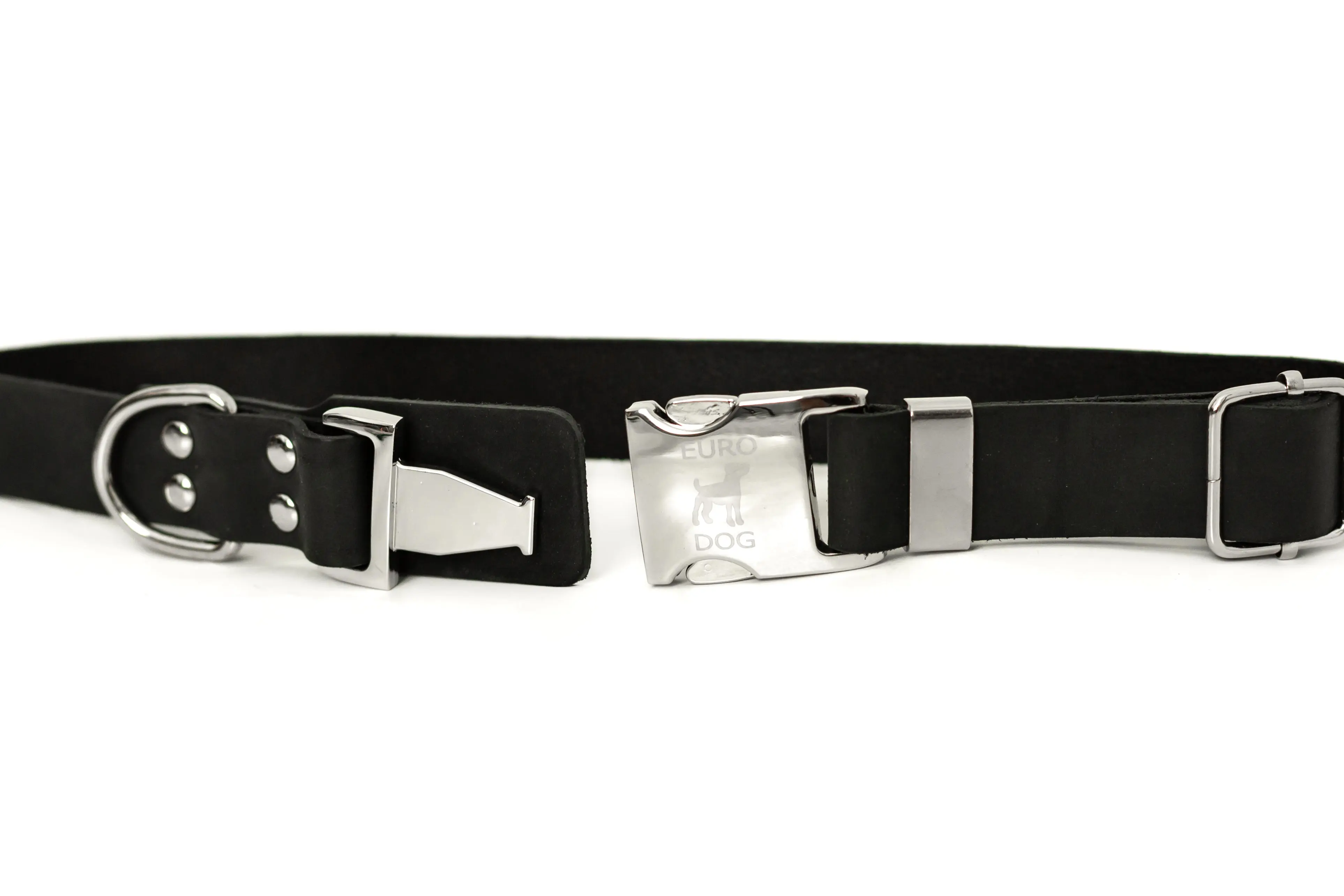Modern Style Quick-Release Midnight Black Leather Dog Collar - Image 2