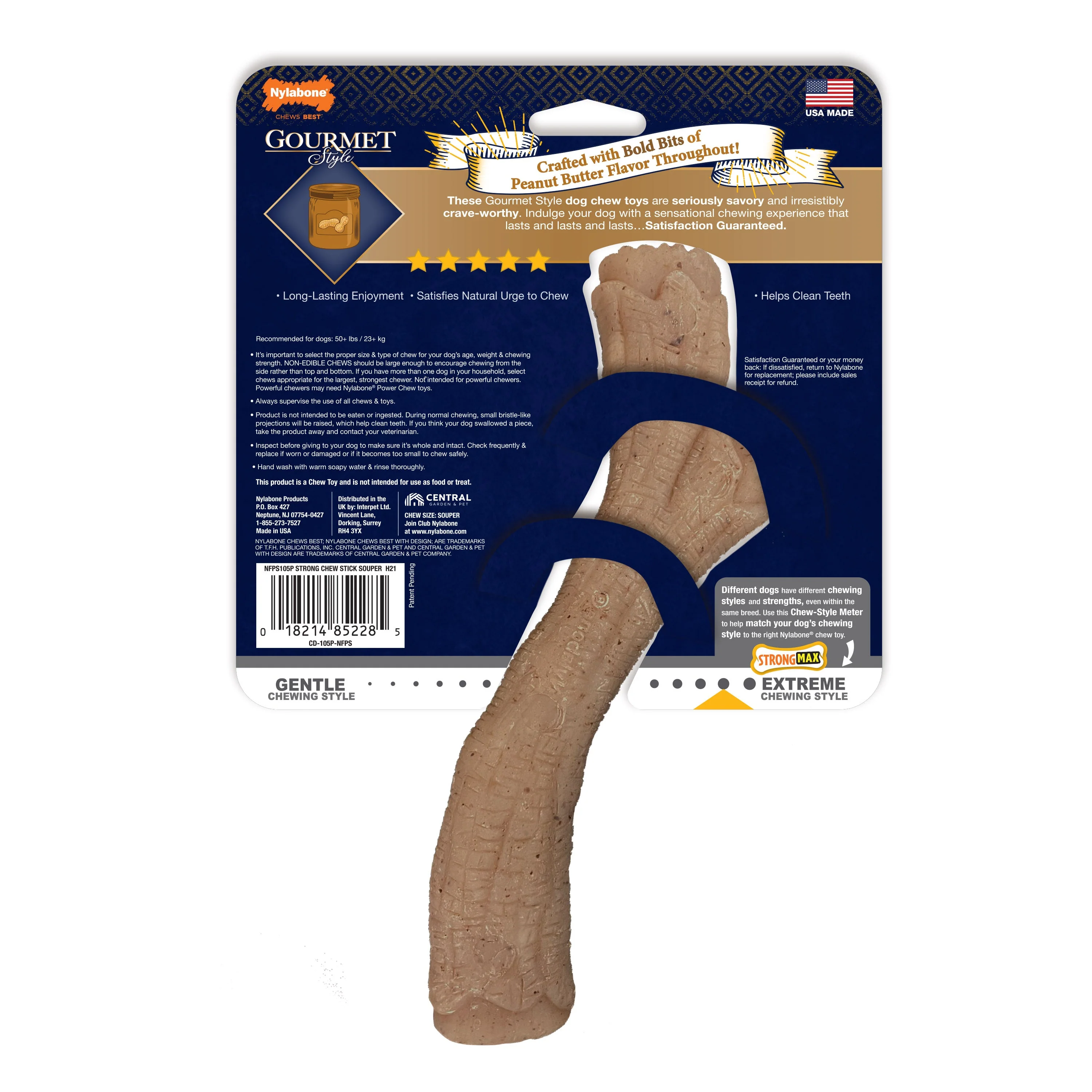 Nylabone Gourmet Style Strong Chew Toy Stick, Peanut Butter, 1ea/XL/Souper  50 Lbs. 1 ct - Image 9