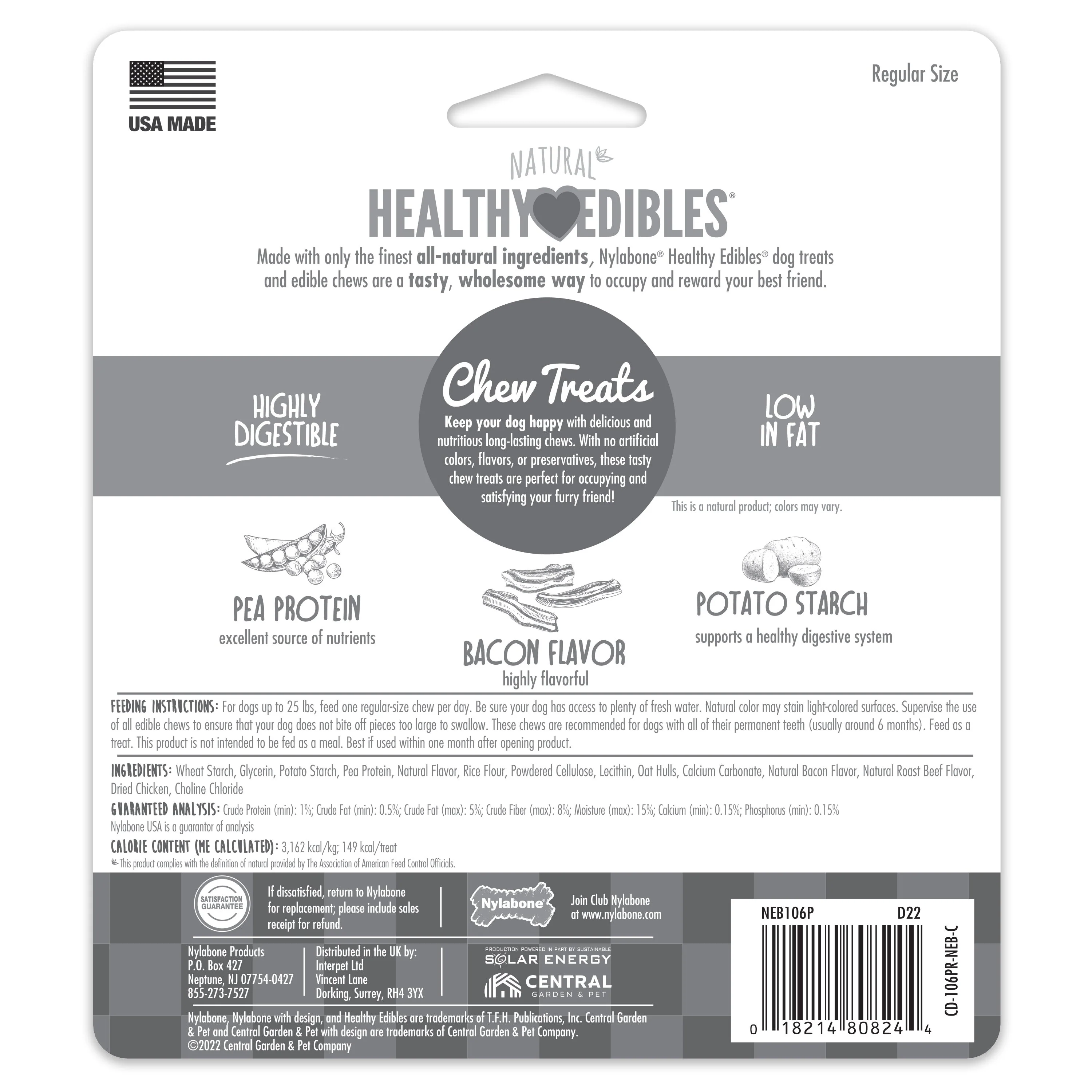 Nylabone Healthy Edibles AllNatural Long Lasting Chew Treats Bacon, 1ea/SMall/Regular  Up To 25 Ibs. 3 ct - Image 8