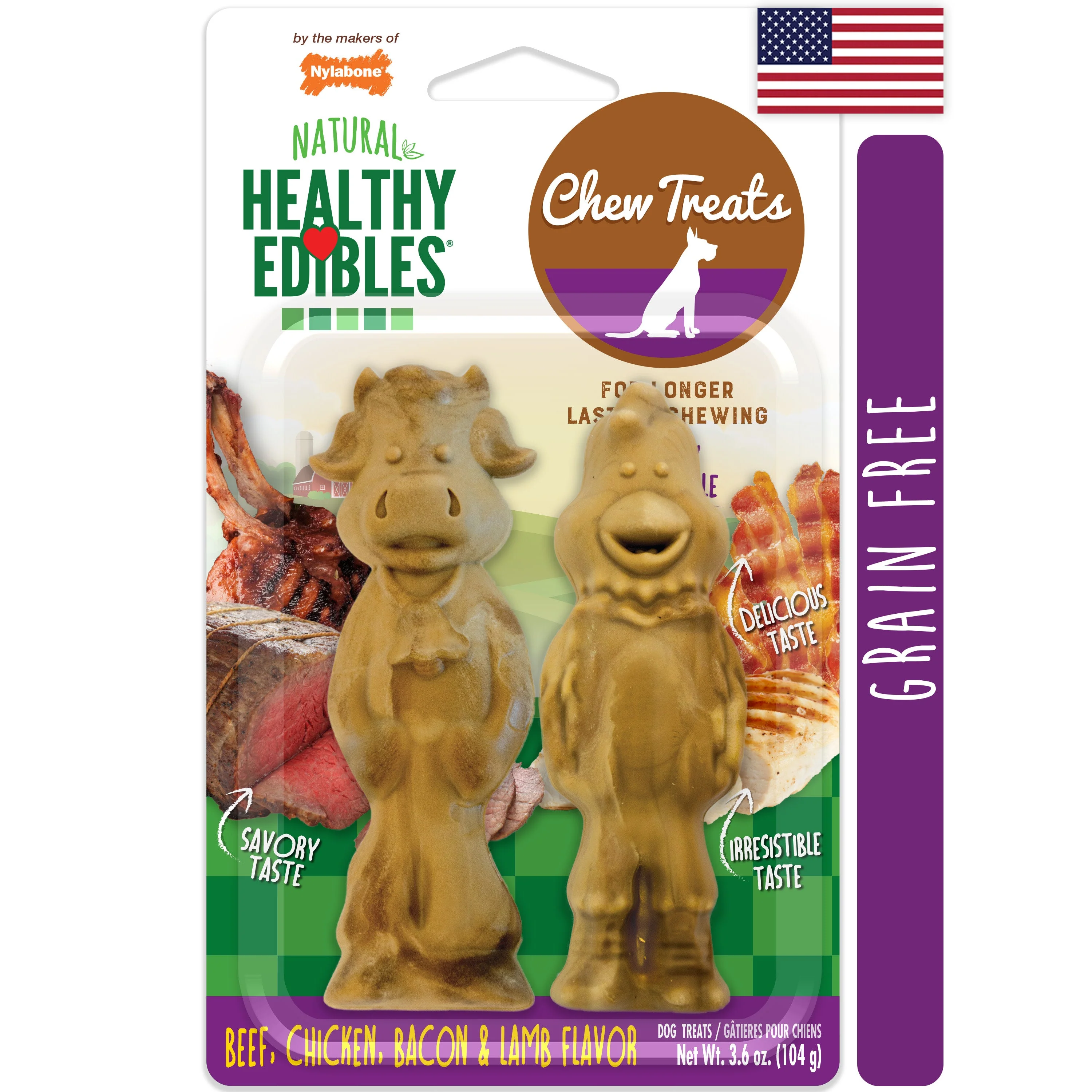 Nylabone Healthy Edibles Farm Friends Grain Free Dog Treats Beef, Chicken, Bacon, & Lamb 1ea/Large - Up To 50 lb - Image 8