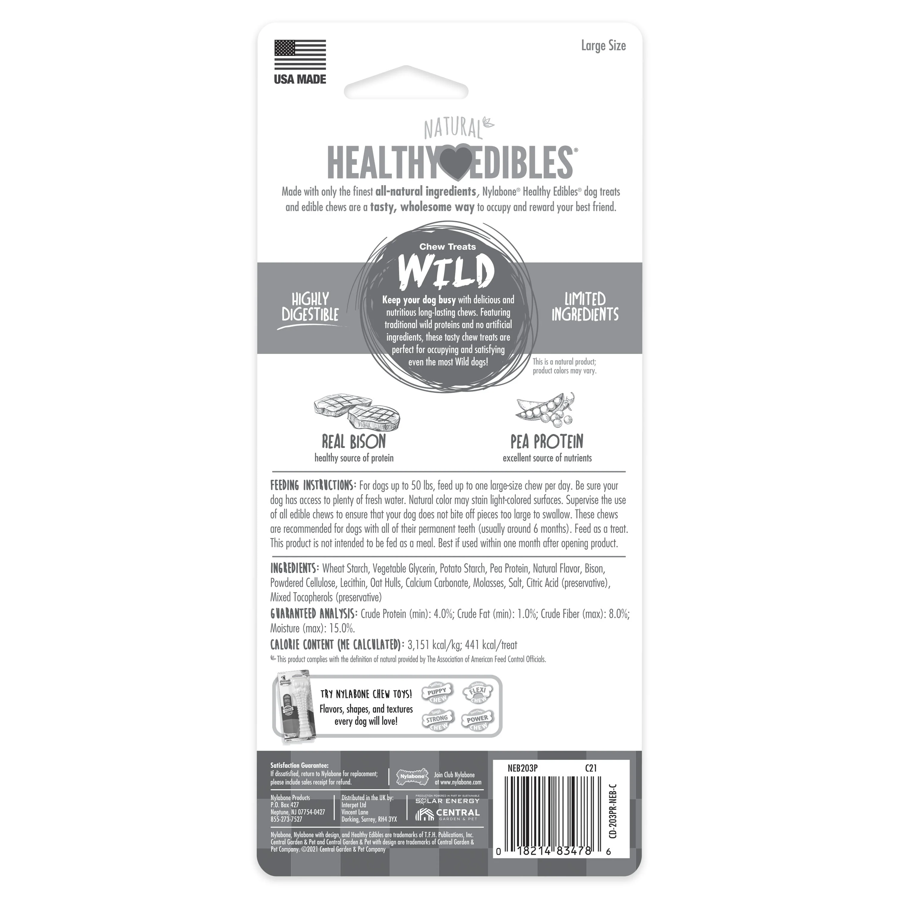 Nylabone Healthy Edibles WILD AllNatural Long Lasting Chew Treats Bison, 1ea/Large/Giant Up To 50 Lbs. 1 ct - Image 8