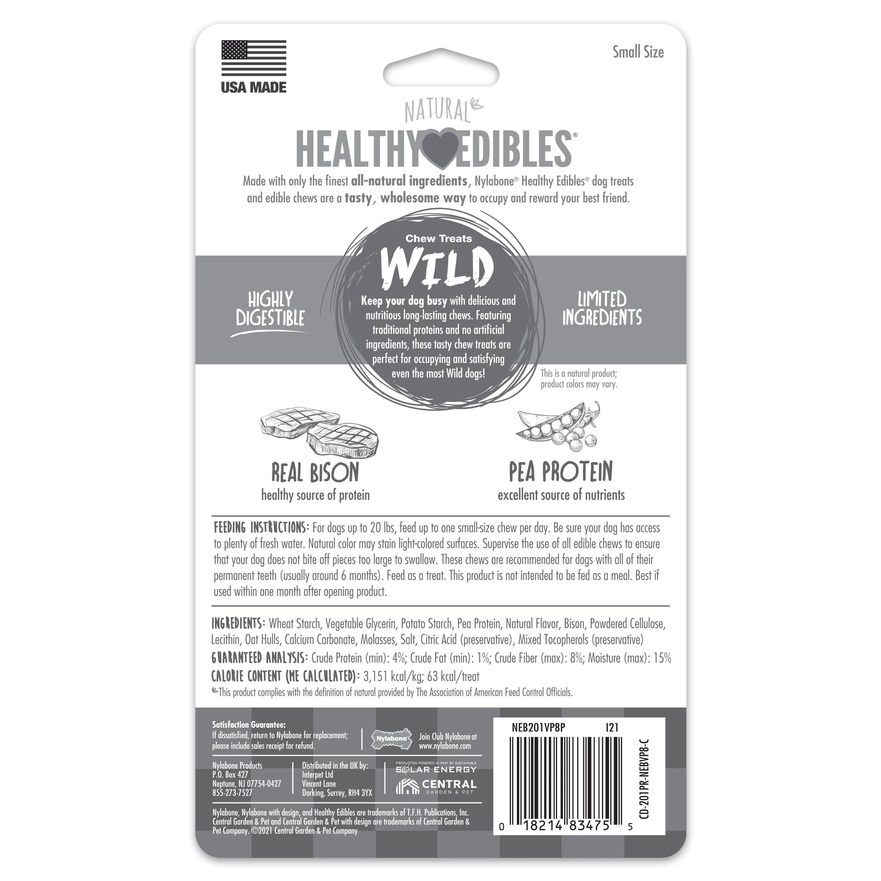 Nylabone Healthy Edibles WILD AllNatural Long Lasting Chew Treats Bison, 1ea/SMall/Regular Up To 25 Ibs. 8 ct - Image 7