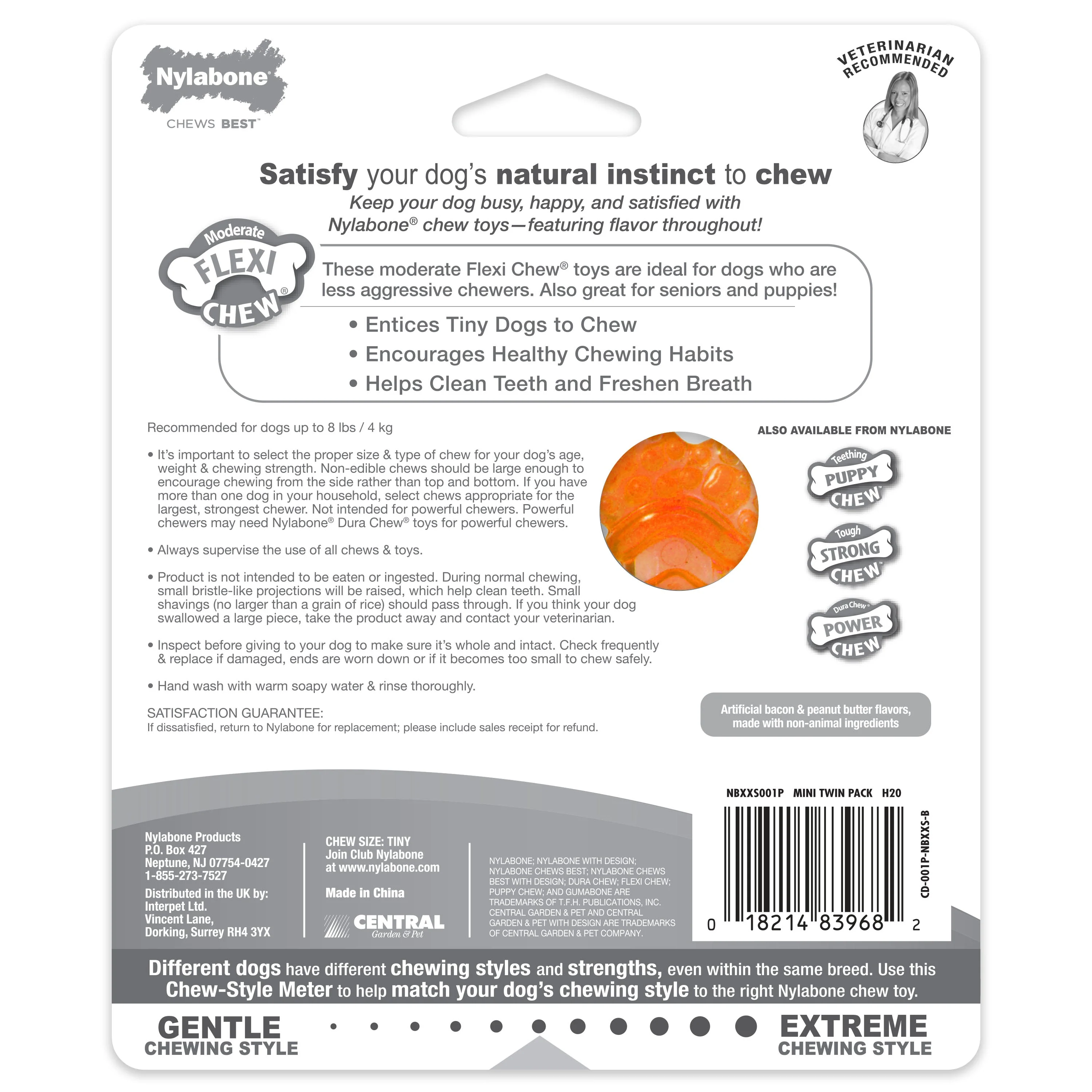 Nylabone Moderate Chew FlexiChew Bone Peanut Butter Bacon, Orange Blue, 1ea/XXS/Tiny Up To 8 Lbs. 2 ct - Image 8