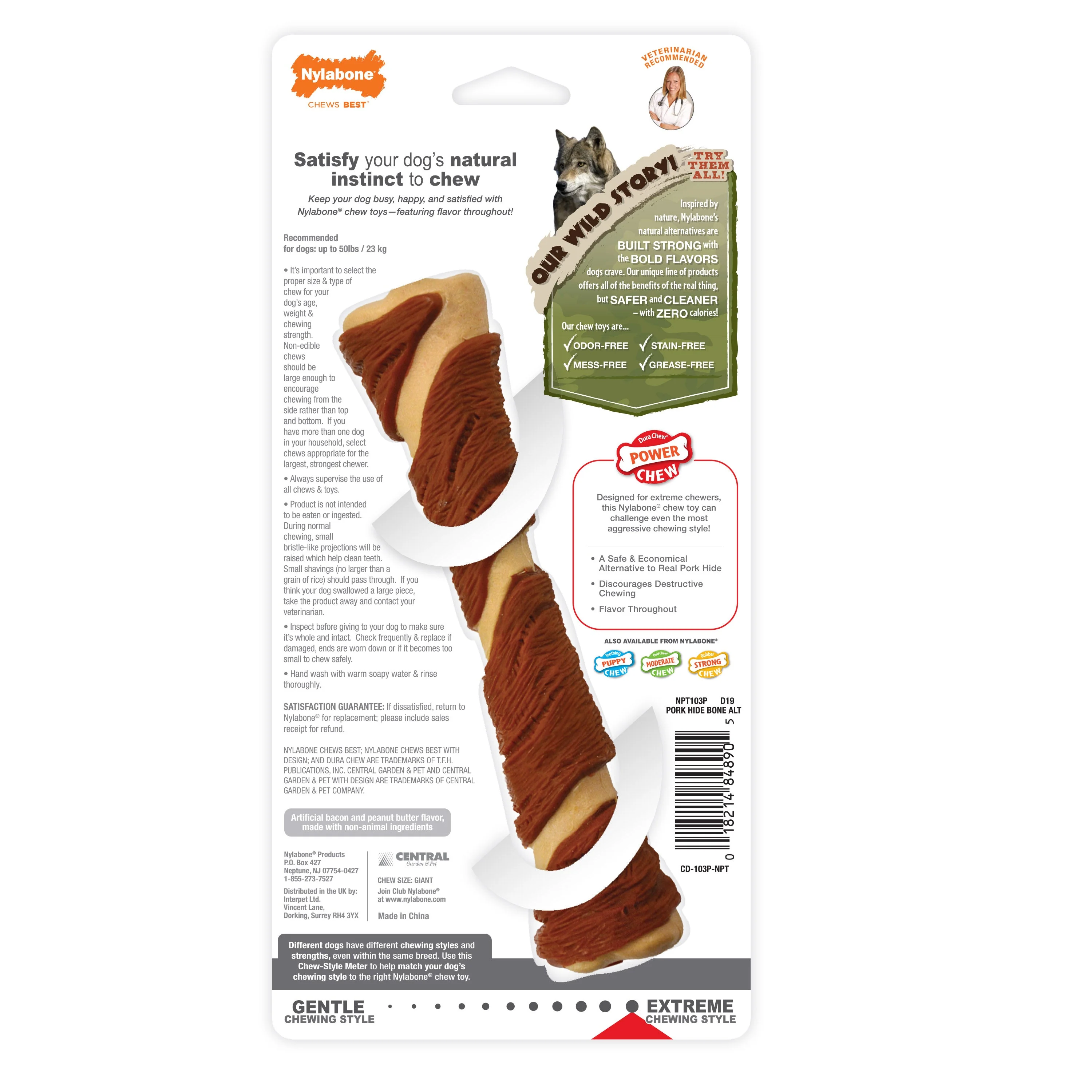 Nylabone Power Chew Pork Hide Alternative Dog Chew Toy Bacon & Peanut Butter 1ea/Large/Giant - Up To 50 lb - Image 9