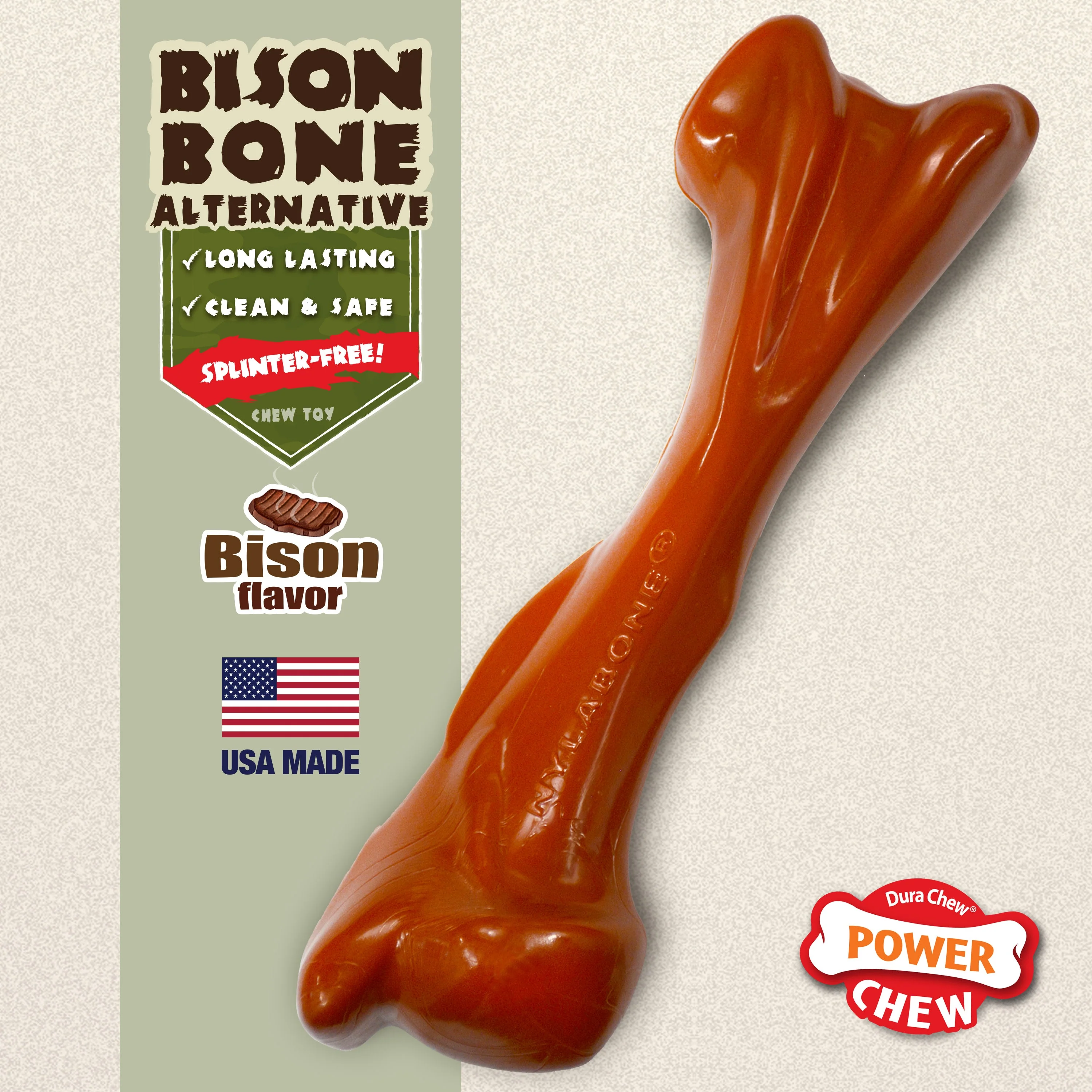 Nylabone Power Chew Bison Bone Alternative Nylon Chew Toy Bison, 1ea/Large/Giant  Up To 50 Lbs. 1 ct - Image 2