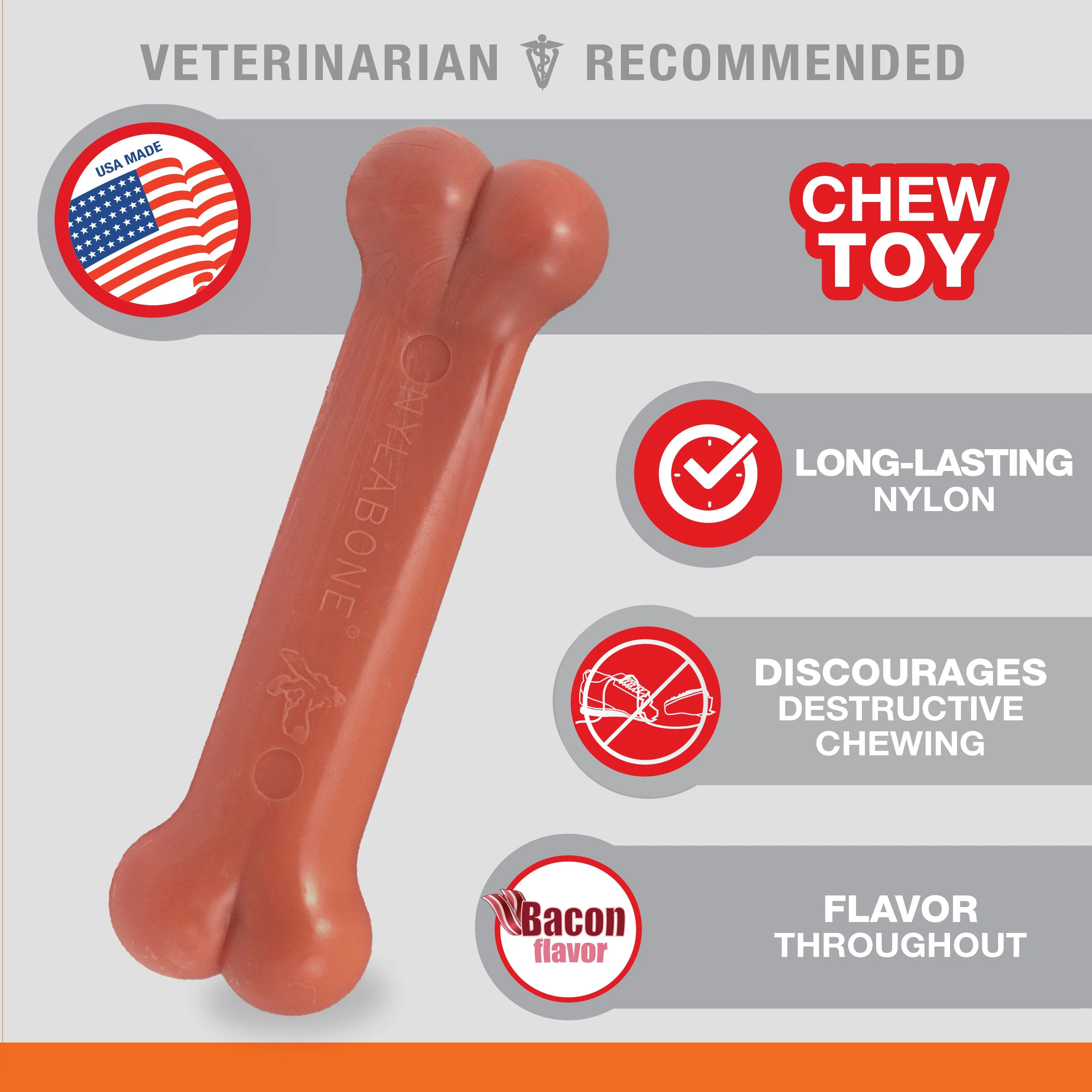 Nylabone Power Chew Dog Toy Bacon, 1ea/Medium/Wolf Up To 35 Lbs. 1 ct - Image 2