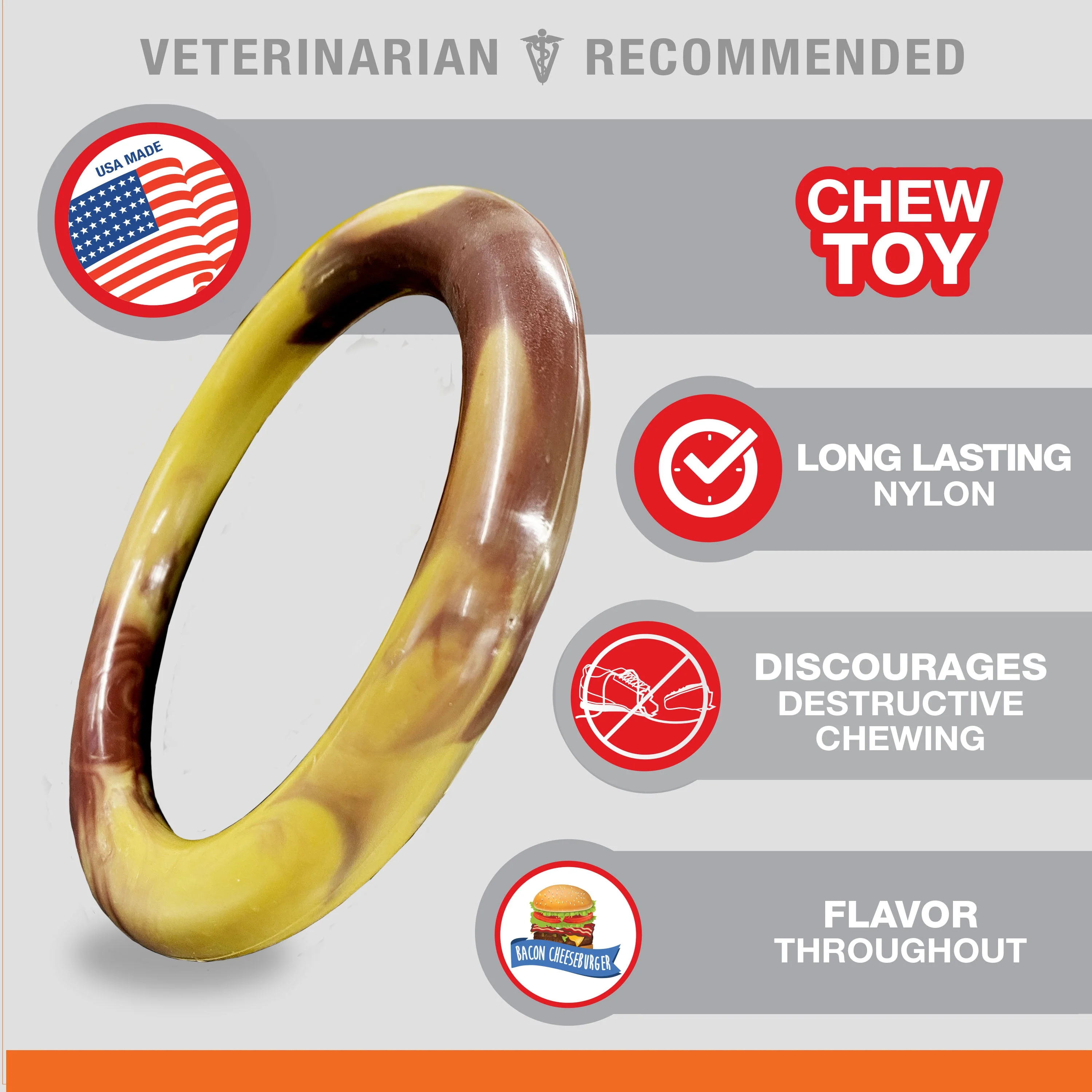 Nylabone Power Chew Flavor Frenzy Ring Dog Chew Toy Bacon Cheeseburger, 1ea/Large/Giant  Up To 50 Lbs. 1 ct - Image 2