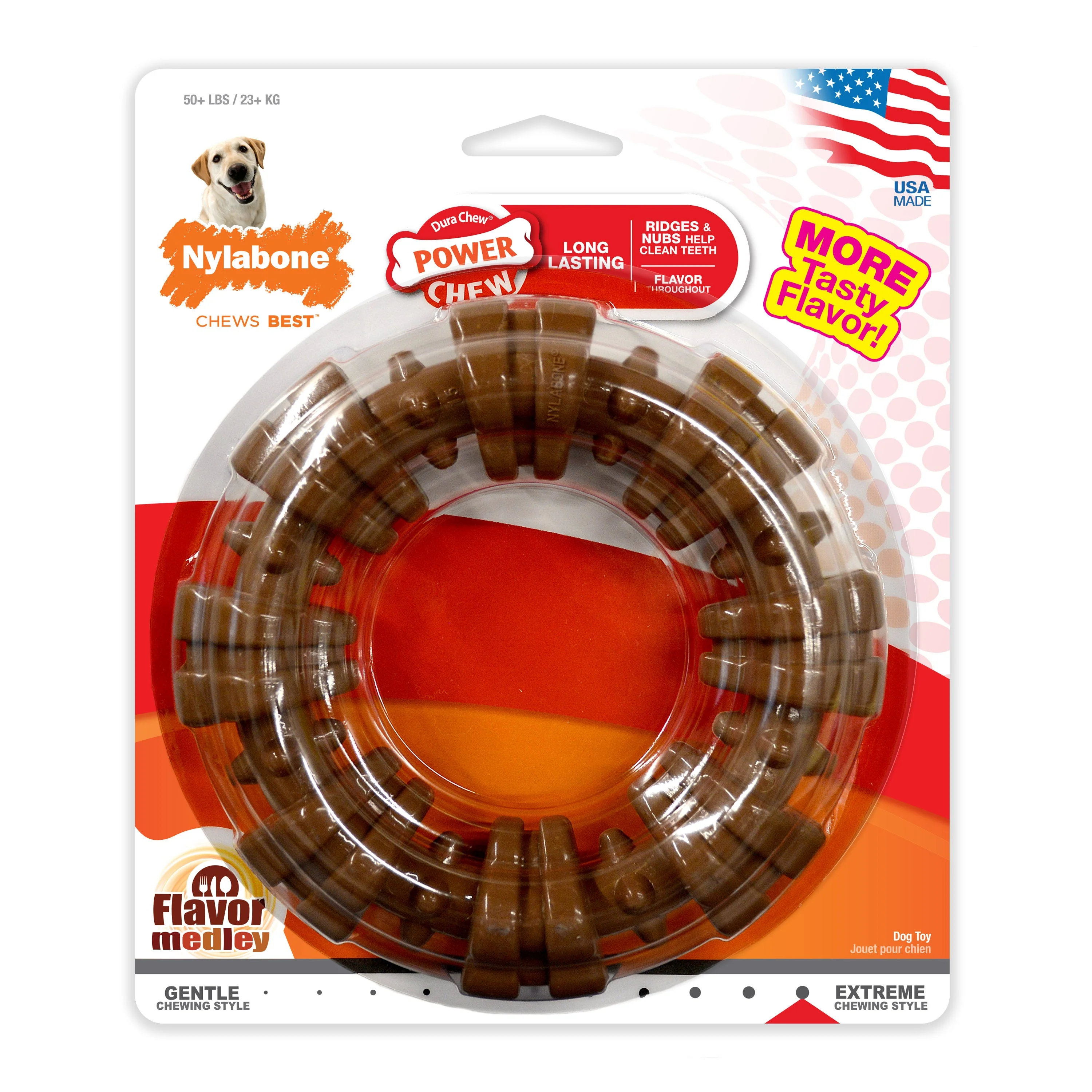 Nylabone Power Chew Textured Dog Ring Toy Flavor Medley, 1ea/XL/Souper 50 Lbs. 1 ct