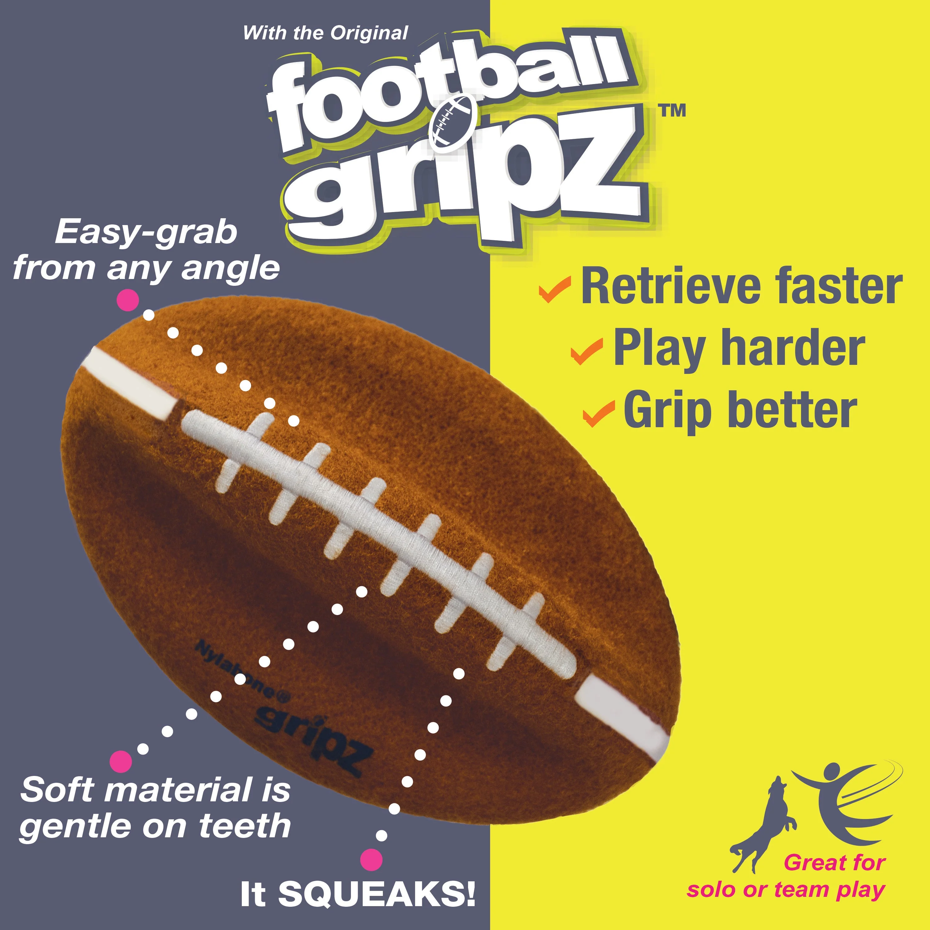 Nylabone Power Play Dog Football Gripz 1ea/Medium/Wolf Up To 35 Lbs. 5.5 in 1 ct - Image 6