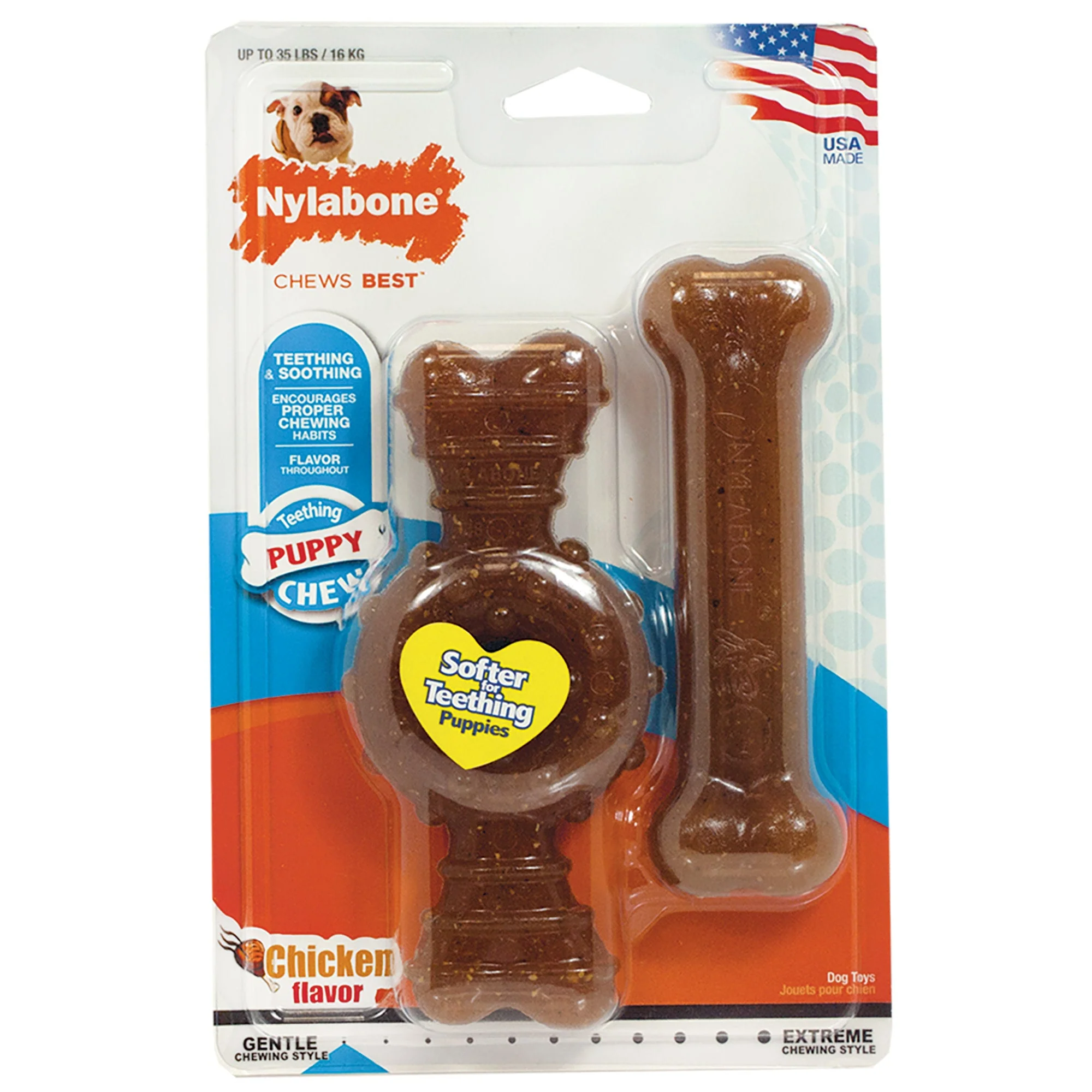 Nylabone Just for Puppies Teething Chew Ring Bone Chicken, 1ea/Medium/Wolf Up To 35 Lbs. 2 ct