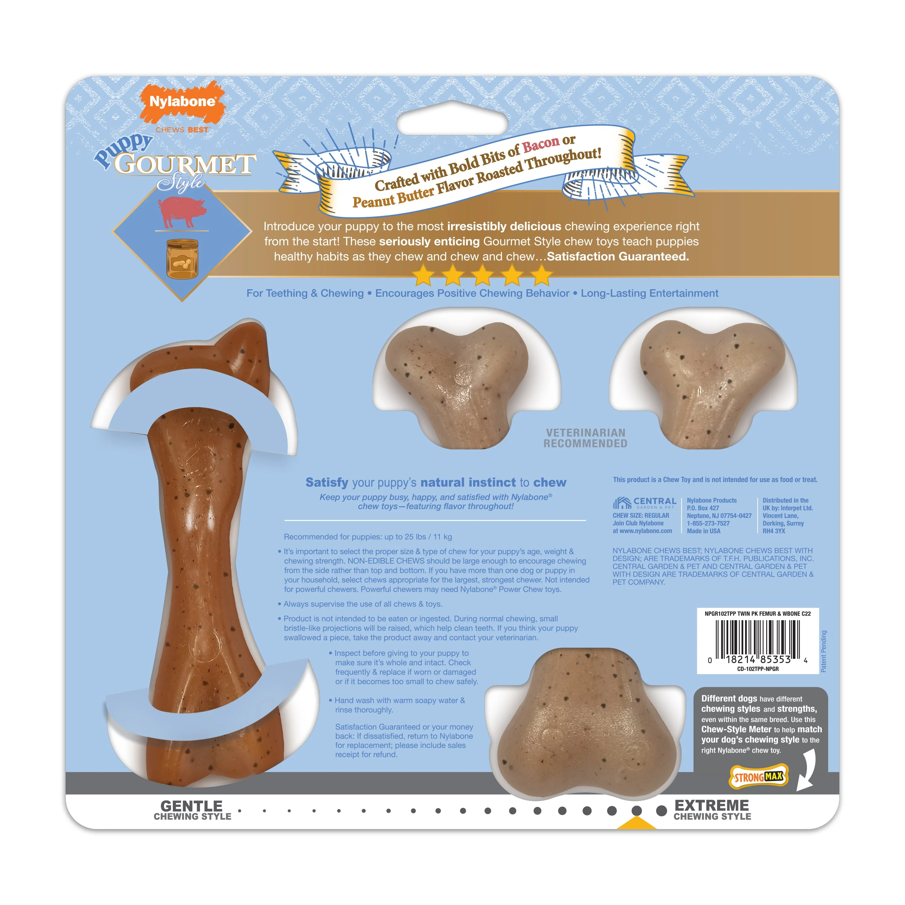 Nylabone Gourmet Style Puppy Chew Toy Twin Pack Peanut Butter Bacon, 1ea/SMall/Regular Up To 25 Ibs. 2 ct - Image 9