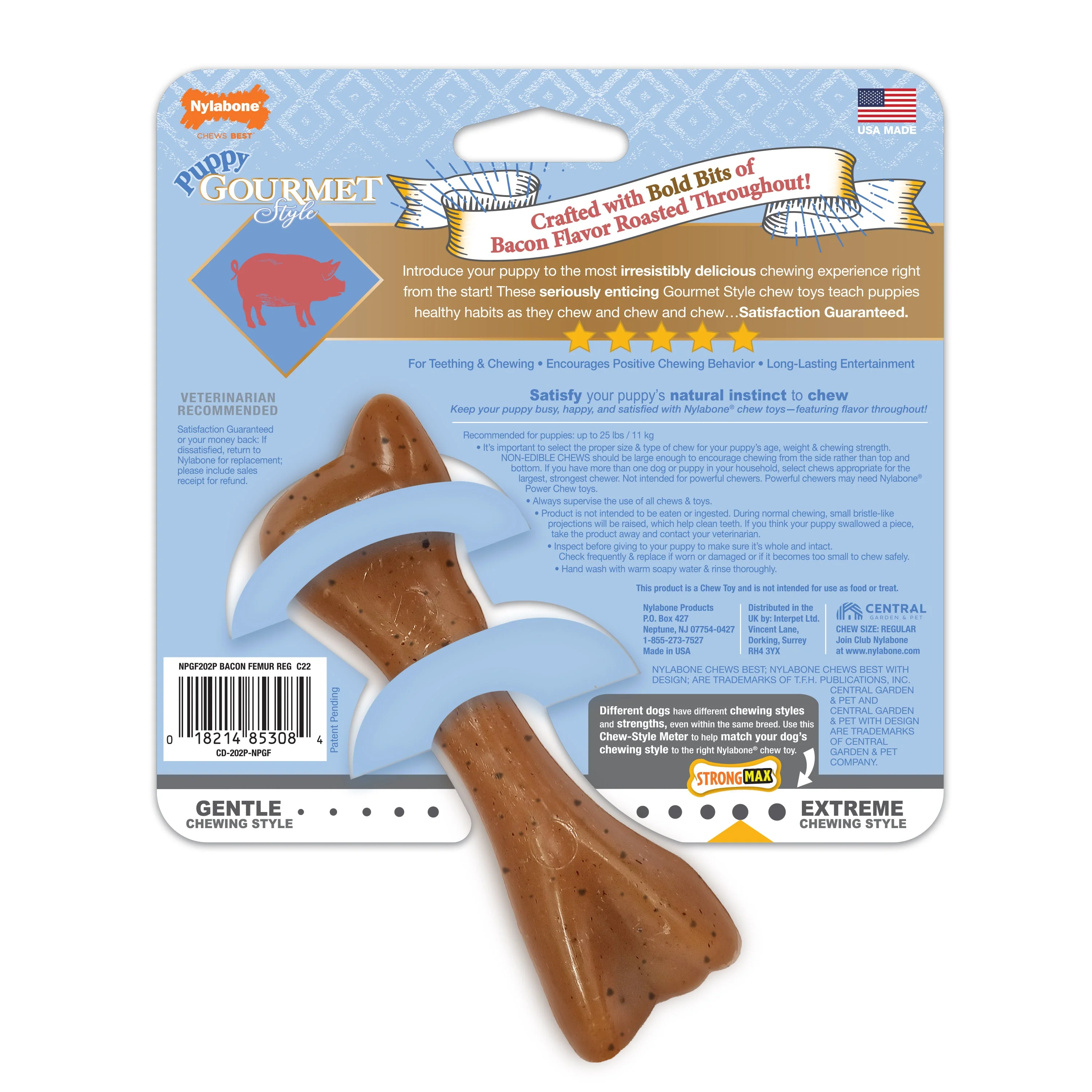 Nylabone Gourmet Style Strong Femur Puppy Chew Toy Bacon, 1ea/SMall/Regular  Up To 25 Ibs. 1 ct - Image 9