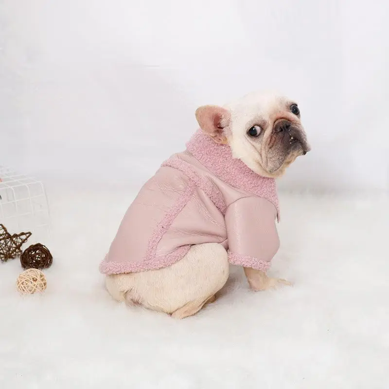 Plush Zipper Warm Faux Leather Dog Jacket - Image 2