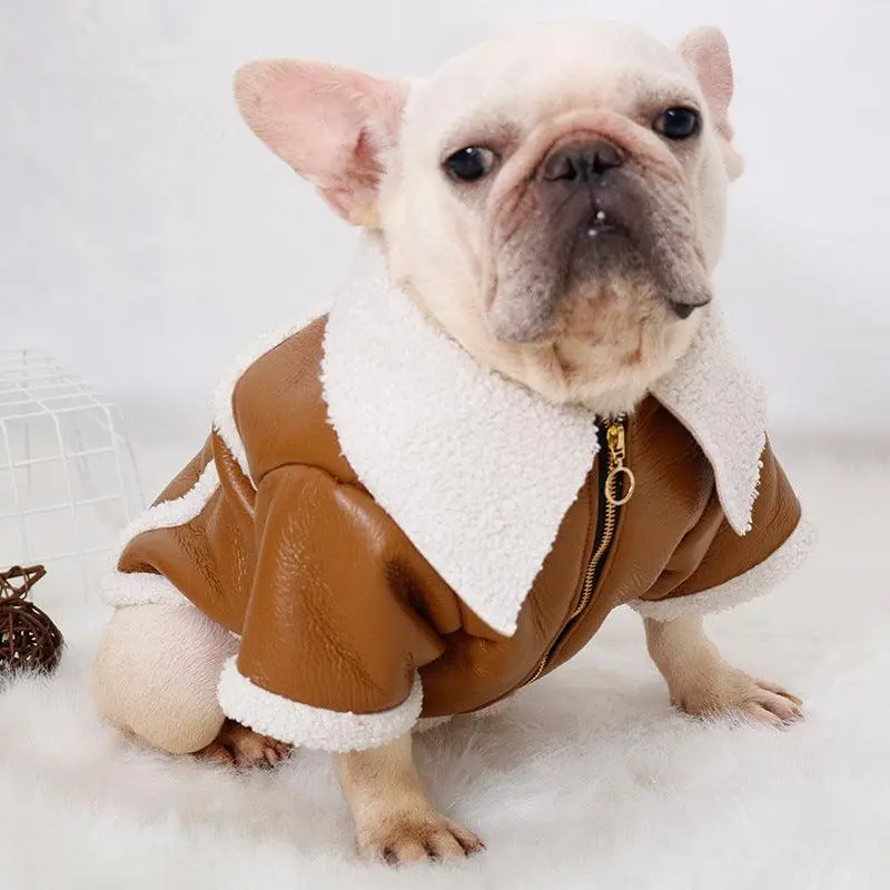 Plush Zipper Warm Faux Leather Dog Jacket - Image 5