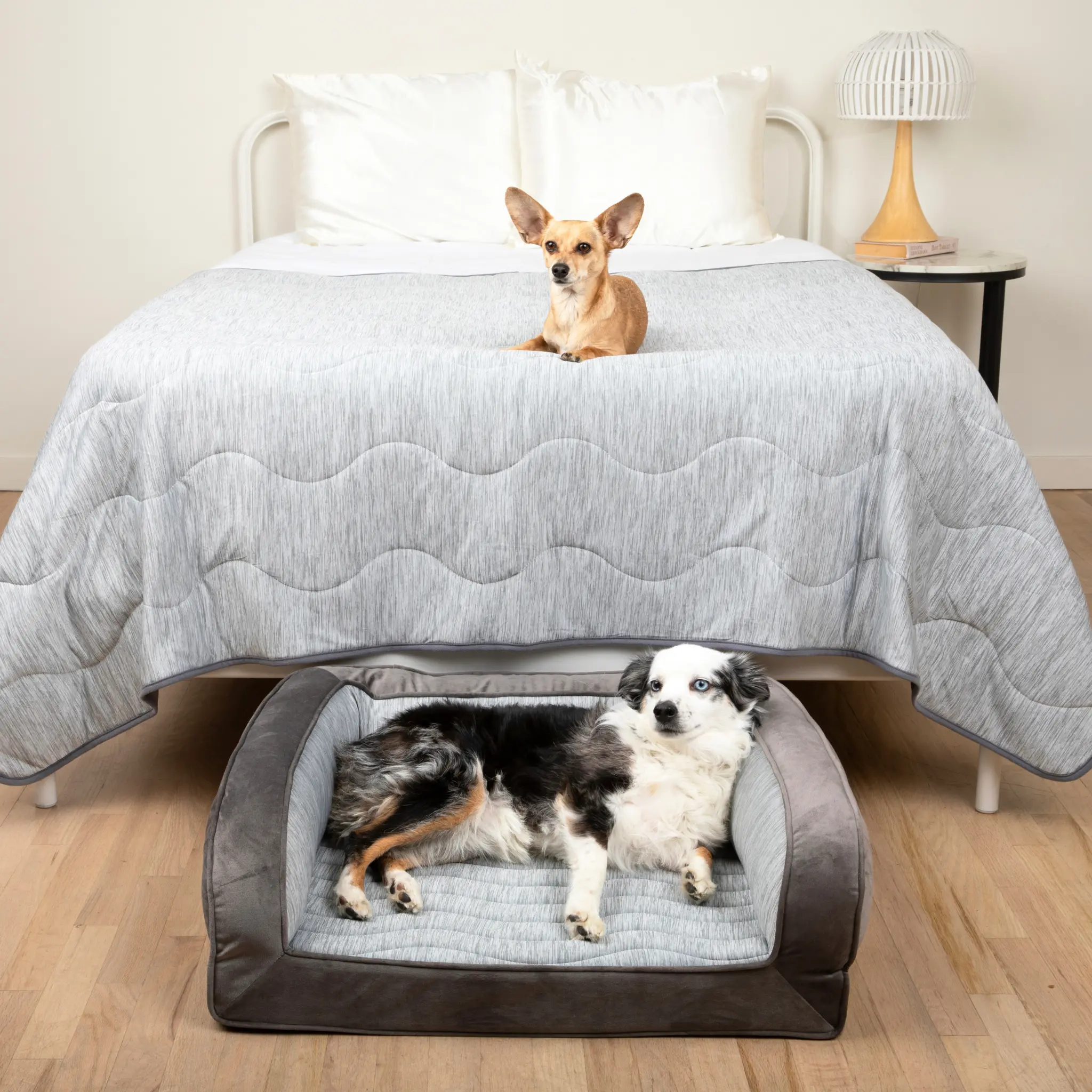 PupChill™ Cooling Bolster Dog Bed + Waterproof Blanket Bundle - Arctic Grey - Image 12