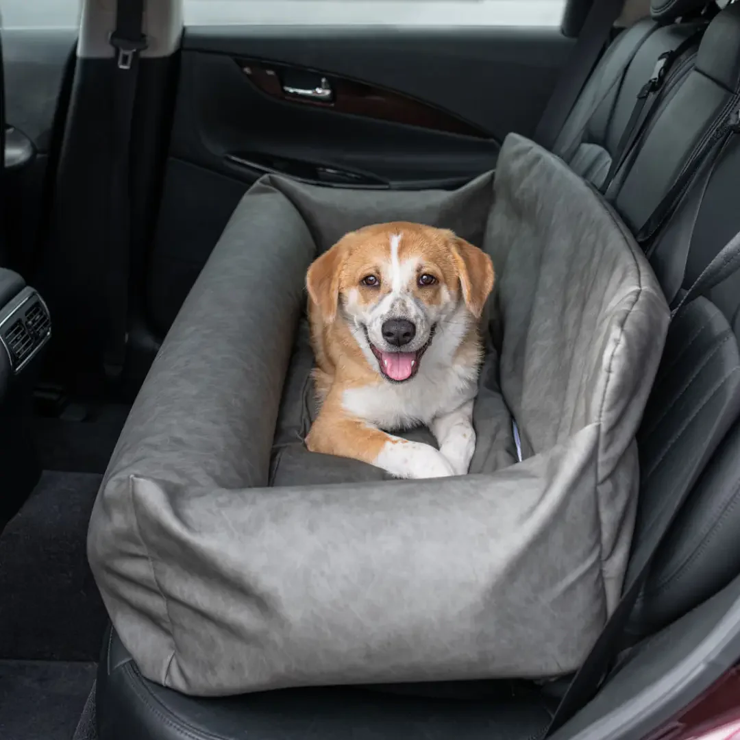 PupProtector™ Faux Leather Memory Foam Dog Car Bed - Slate Gray