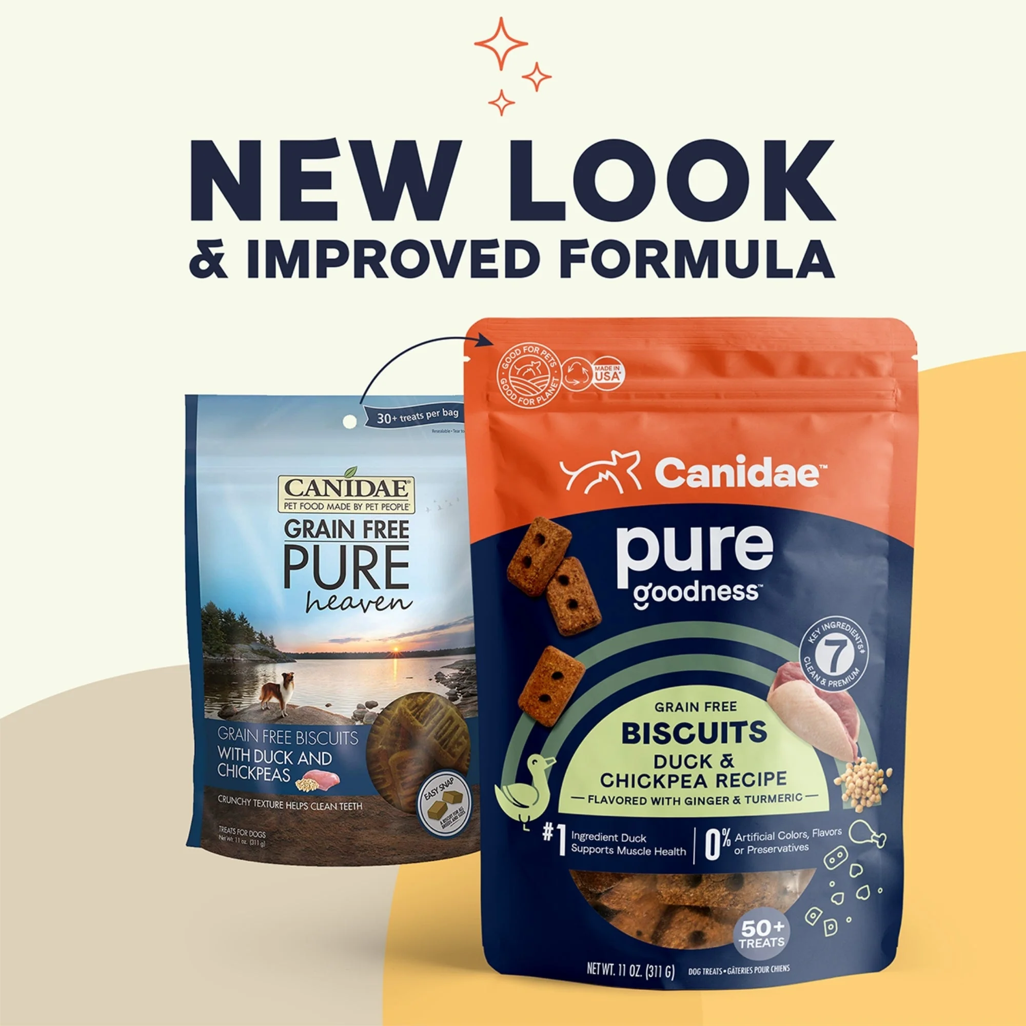 CANIDAE PURE Goodness GrainFree Biscuit Dog Treats Duck  Chickpeas, 1ea/11 oz - Image 2