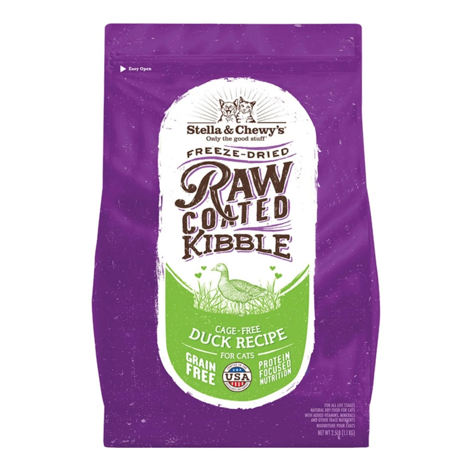 Stella & Chewys Cat Kibble - Raw Coated Cage Free Duck Recipe 5Lbs