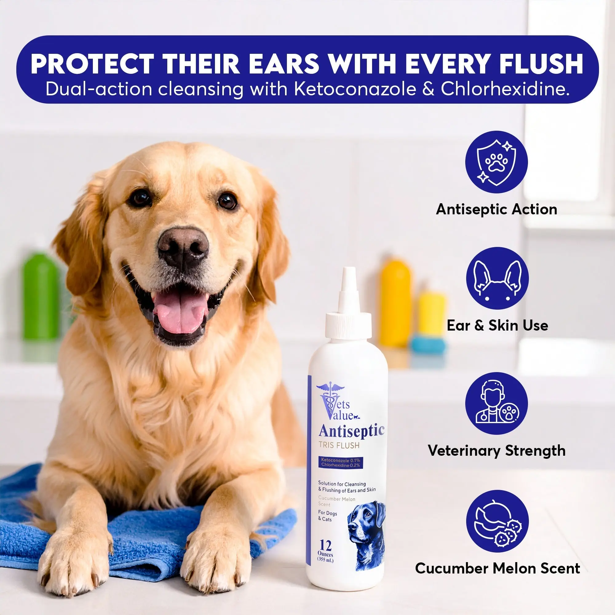 Veterinary Ear Flush for Dogs and Cats 8oz- Clear Therapy Cleaner Alcohol-Free, Itch-Relief Yeast Infections, Supports Healthy Canals - Optimized Solution Dog Washing, White/Clear - Image 3